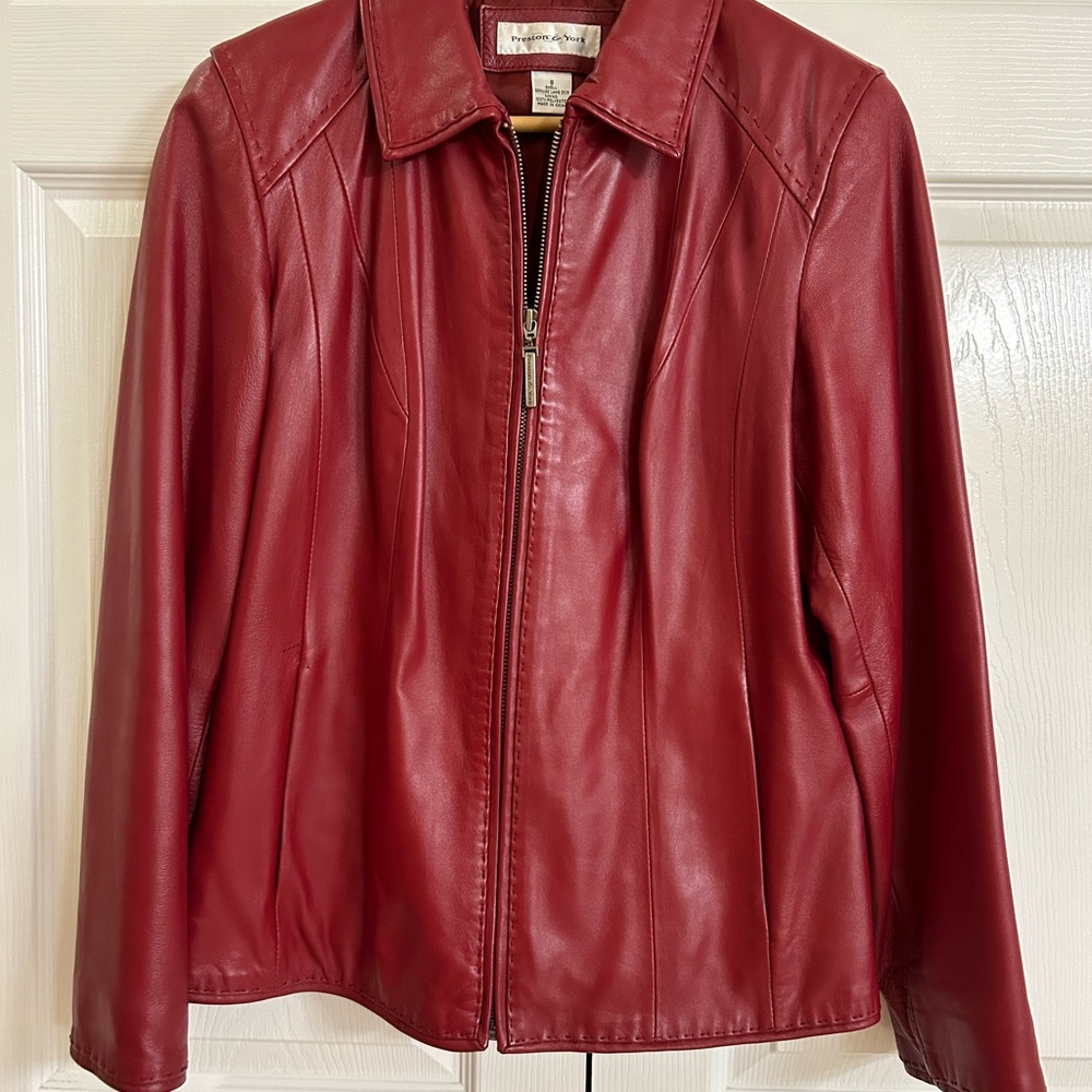 Preston & York Red Leather Jacket Size Small